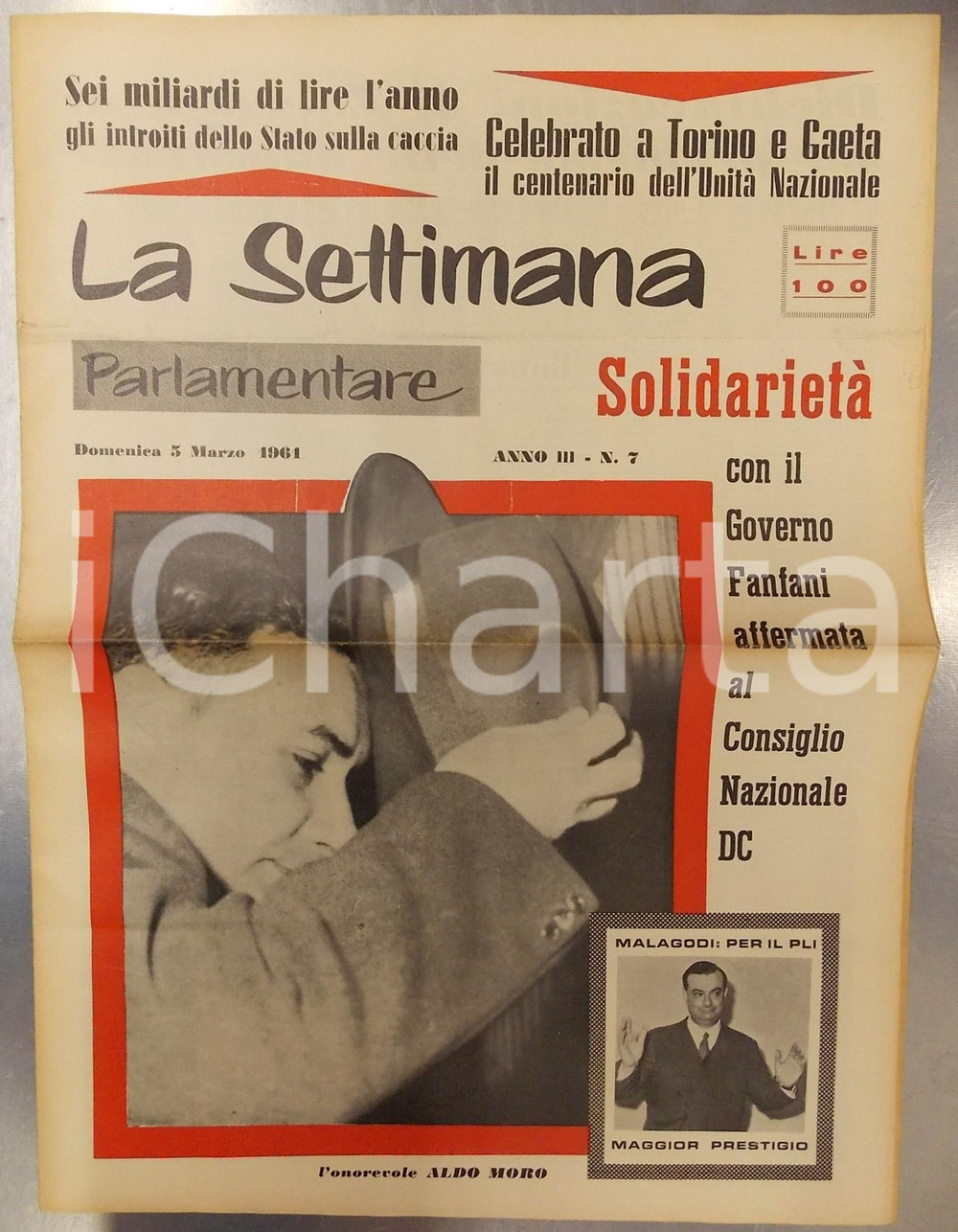 Giornale, rivista storica 1961 LA SETTIMANA PARLAMENTARE SolidarietÃ  al Consiglio Nazionale DC Giornale 1