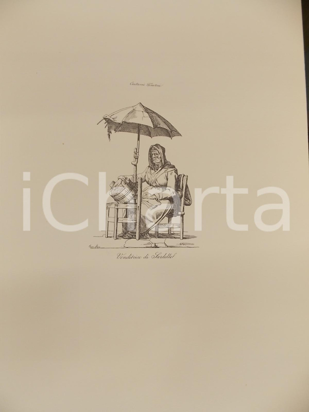 Stampa, bozzetto originale 1950 ca Eugenio BOSA COSTUMI TRIESTINI Venditrice di sardelle Stampa 32x44 cm 1
