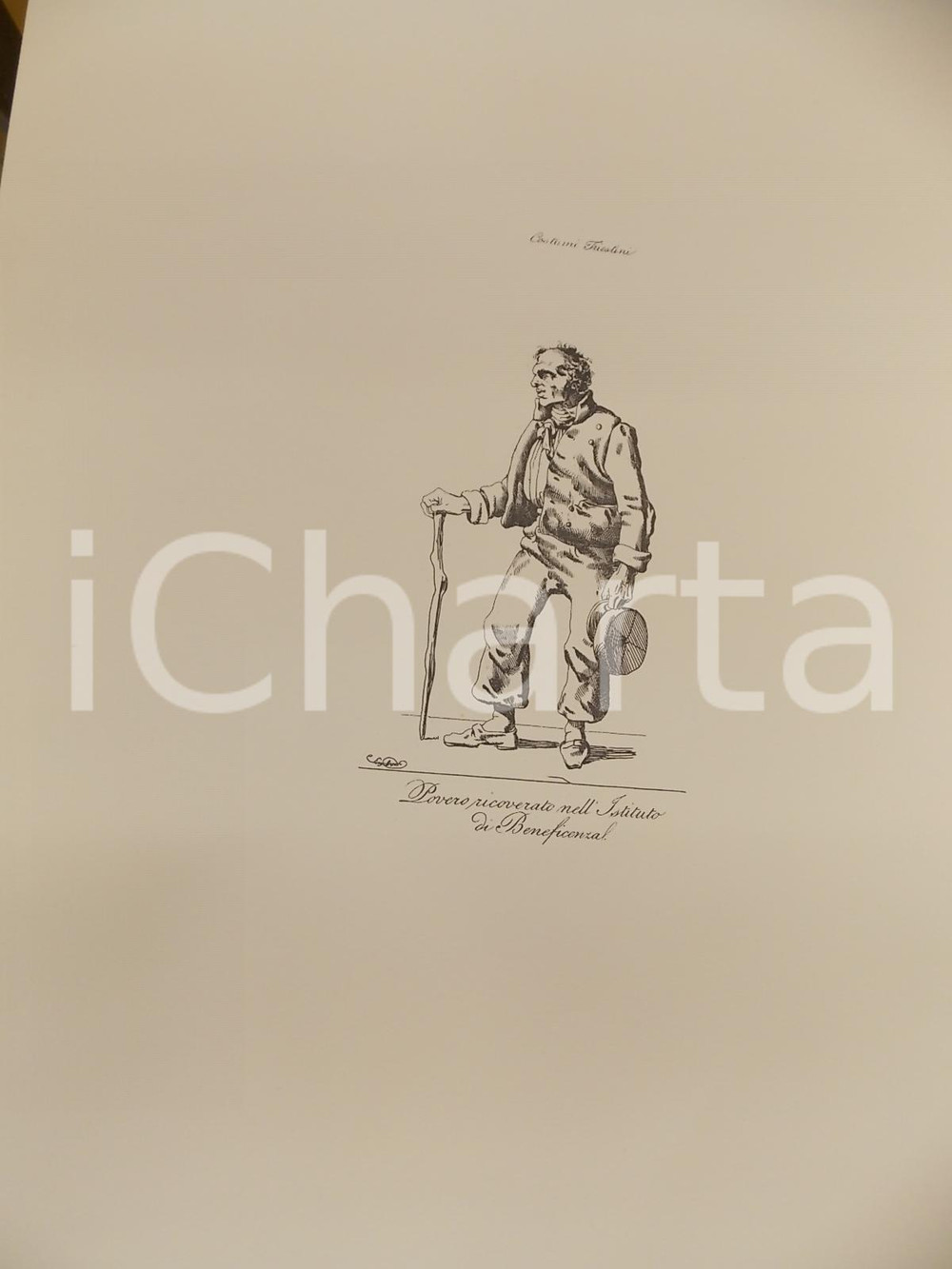 Stampa, bozzetto originale 1950 ca Eugenio BOSA COSTUMI TRIESTINI Povero ricoverato Stampa 32x44 cm 1