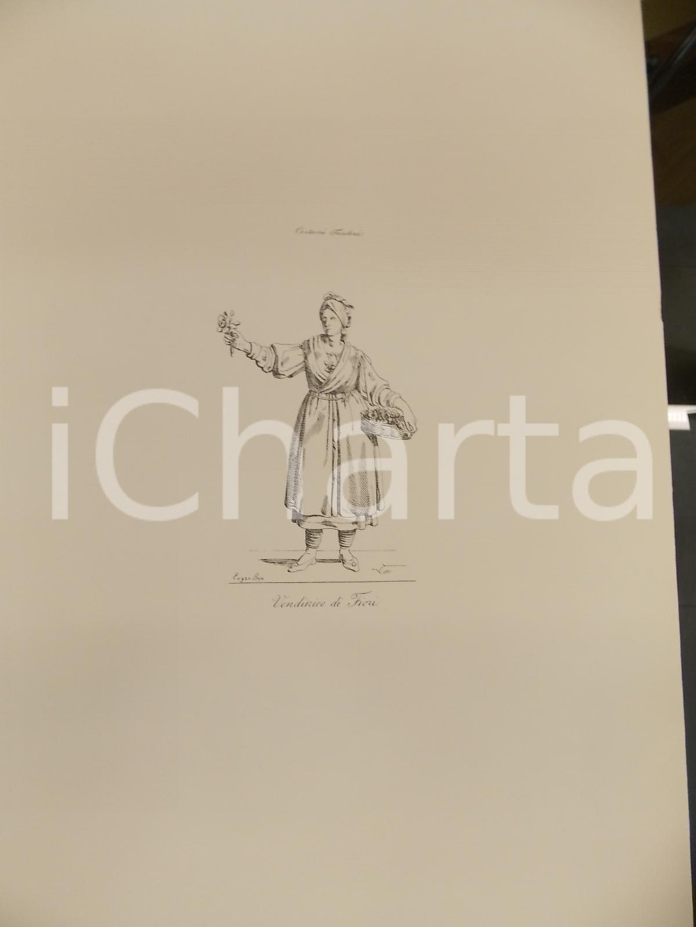 Stampa, bozzetto originale 1950 ca Eugenio BOSA COSTUMI TRIESTINI Venditrice di fiori Stampa 32x44 cm 1