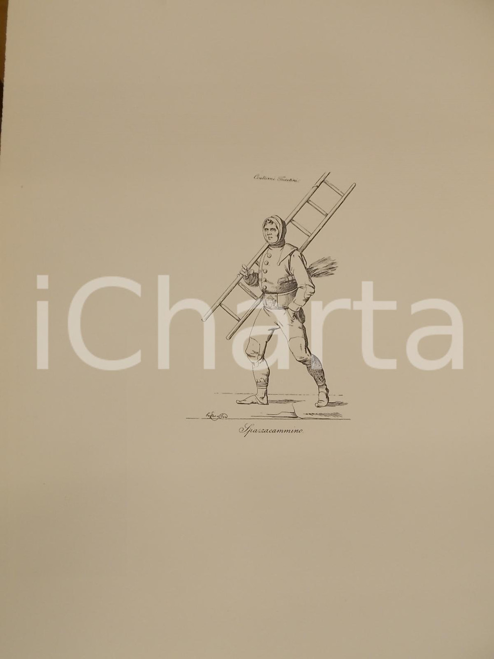 Stampa, bozzetto originale 1950 ca Eugenio BOSA COSTUMI TRIESTINI Spazzacamino Stampa 32x44 cm 1
