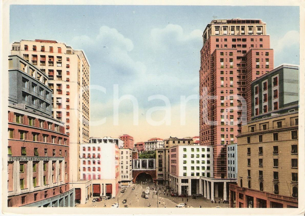 Cartolina originale da collezione 1975 ca GENOVA Via Dante e i due grattacieli Cartolina FG NV 1