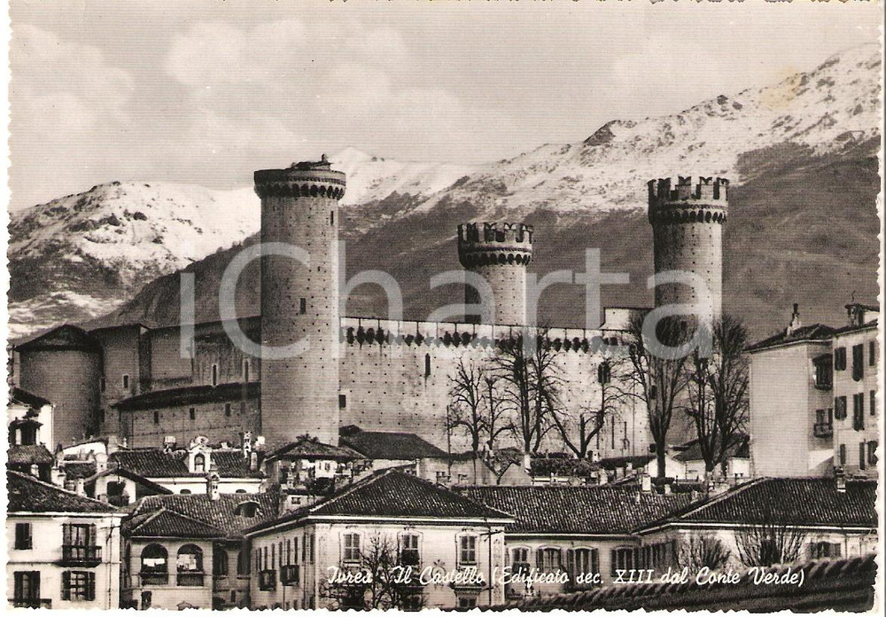 Cartolina originale da collezione 1955 ca IVREA TO Veduta del Castello Cartolina FG NV 1