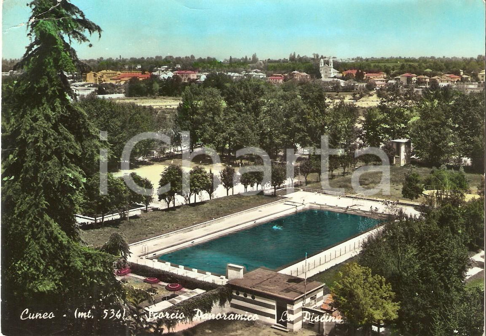 Cartolina originale da collezione 1961 CUNEO Panorama con piscina Cartolina FG VG 1