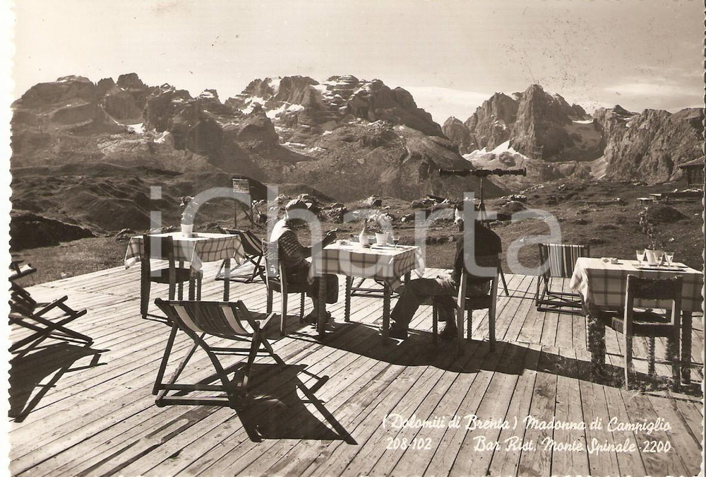 Cartolina originale da collezione 1950 MADONNA DI CAMPIGLIO TN Escursionisti al Bar Monte Spinale Cartolina FG 1