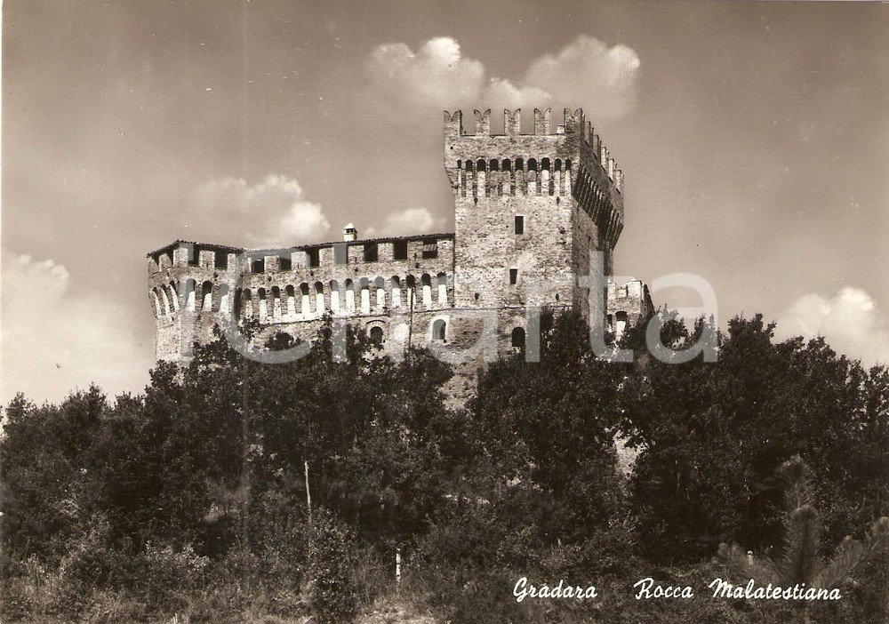 Cartolina originale da collezione 1955 ca GRADARA PU Panorama con Rocca Malatestiana Cartolina FG VG 1