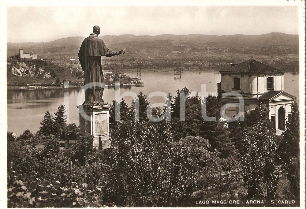 Cartolina originale da collezione 1953 ARONA NO Panorama con statua SAN CARLONE Cartolina FG VG 1