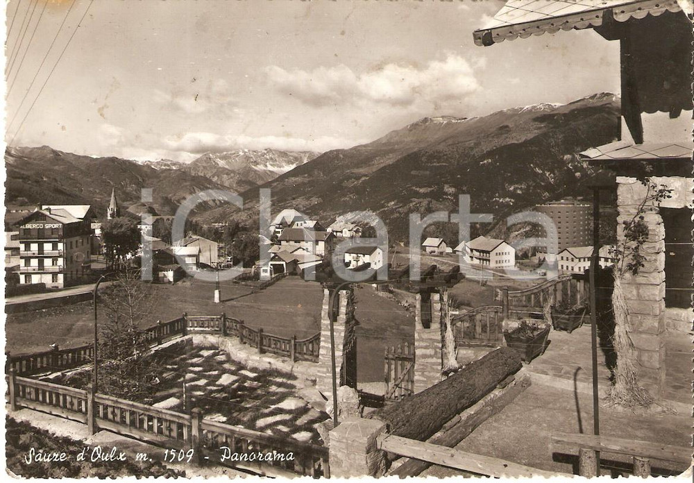 Cartolina originale da collezione 1955 SAUZE D OULX TO Panorama con ALBERGO SPORT Cartolina FG VG 1