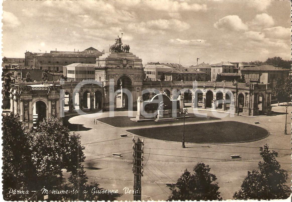 Cartolina originale da collezione 1956 PARMA Monumento a Giuseppe VERDI Panorama Cartolina FG VG 1
