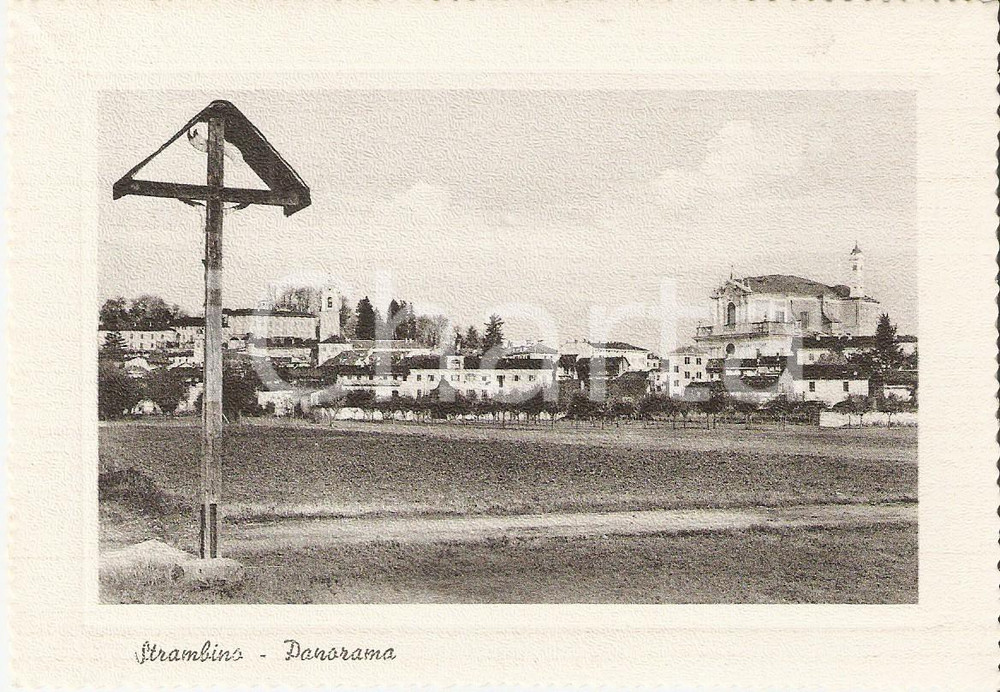 Cartolina originale da collezione 1950 ca STRAMBINO TO Panorama con Croce e Chiesa Parrocchiale Cartolina FG NV 1