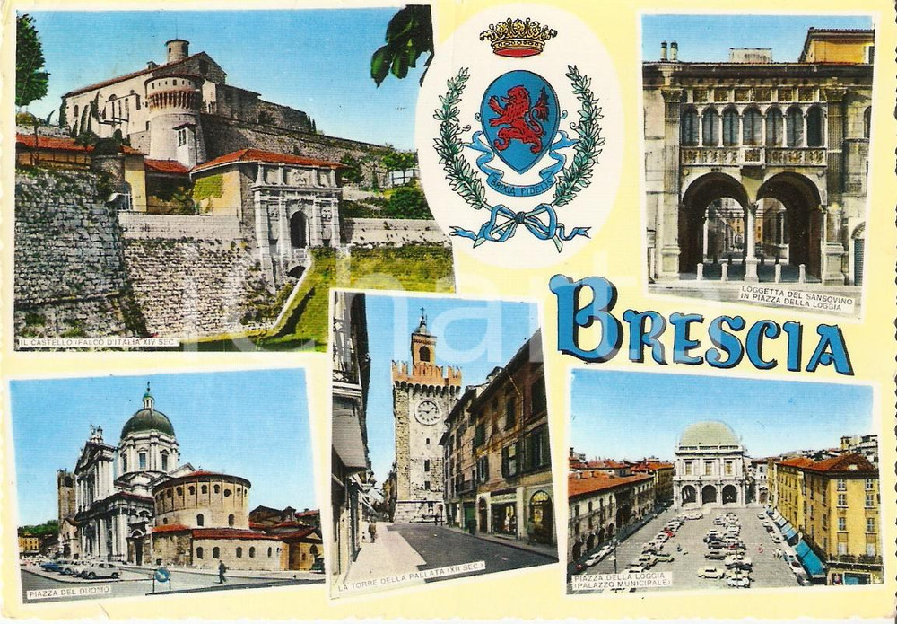 Cartolina originale da collezione 1966 BRESCIA Vedutine Torre della Pallata Loggetta del Sansovino Cartolina FG VG 1