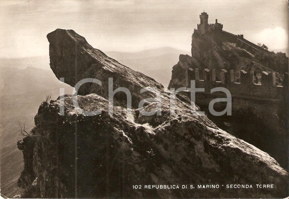 Cartolina originale da collezione 1952 REPUBBLICA SAN MARINO Panorama con Seconda Torre Cartolina FG VG 1