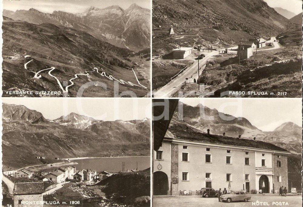 Cartolina originale da collezione 1959 MADESIMO SO Vedutine frazione MONTESPLUGA Hotel Posta Cartolina FG VG 1