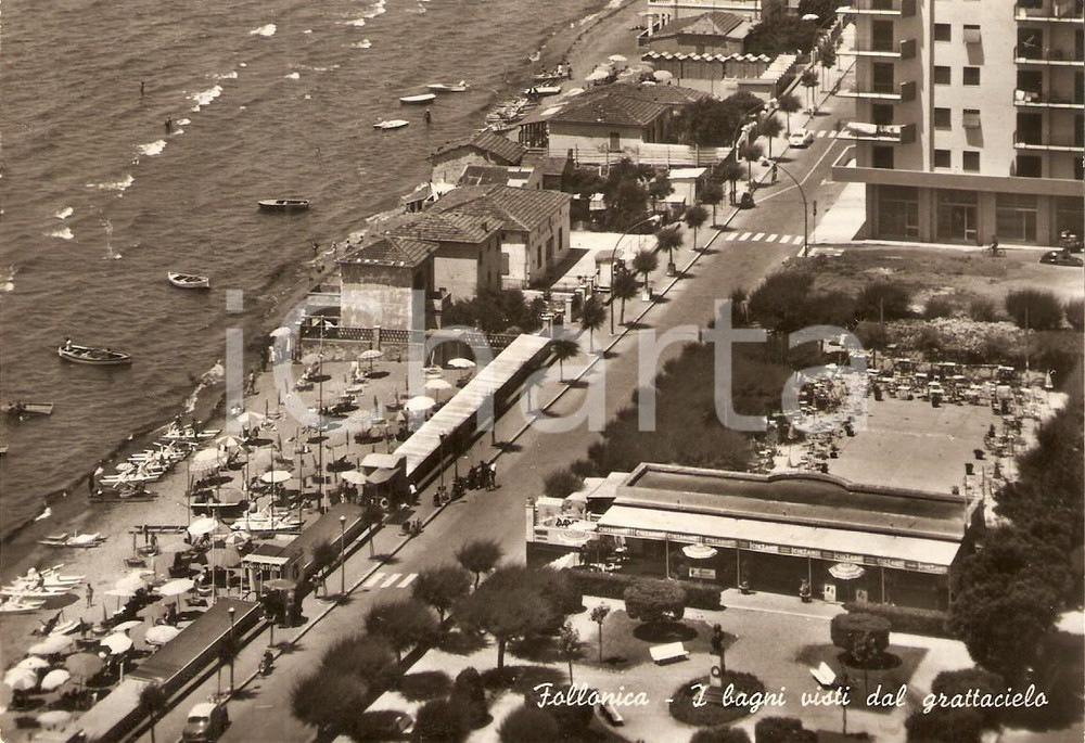 Cartolina originale da collezione 1955 ca FOLLONICA GR Bagni visti dal Grattacielo Cartolina FG VG 1