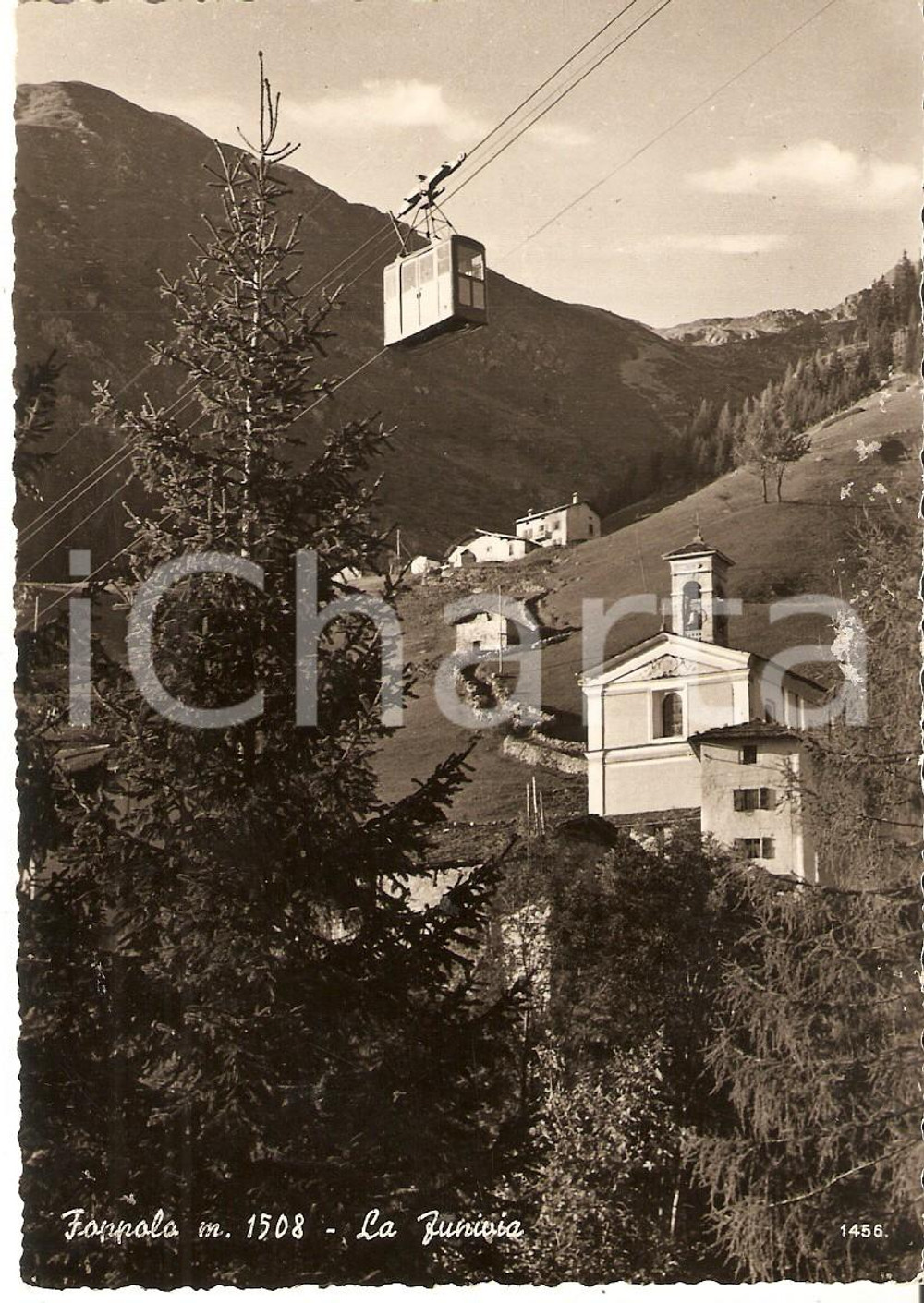Cartolina originale da collezione 1957 FOPPOLO BG Panorama con funivia e chiesa Cartolina FG VG 1