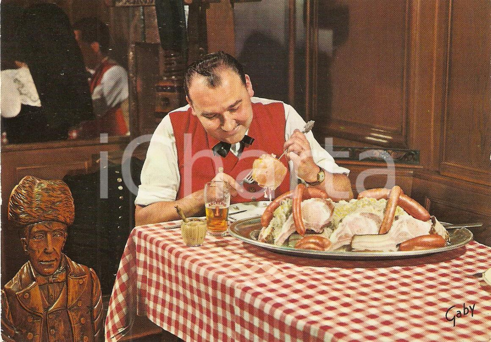 Cartolina originale da collezione 1966 ALSACE FRANCE Pranzo con Choucroute Alsaziana Cartolina VINTAGE FG VG 1