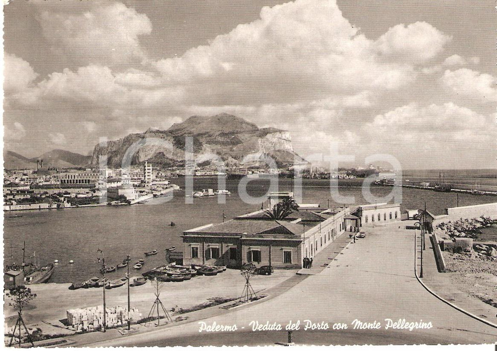 Cartolina originale da collezione 1955 ca PALERMO Veduta del Porto con MONTE PELLEGRINO Cartolina FG VG 1
