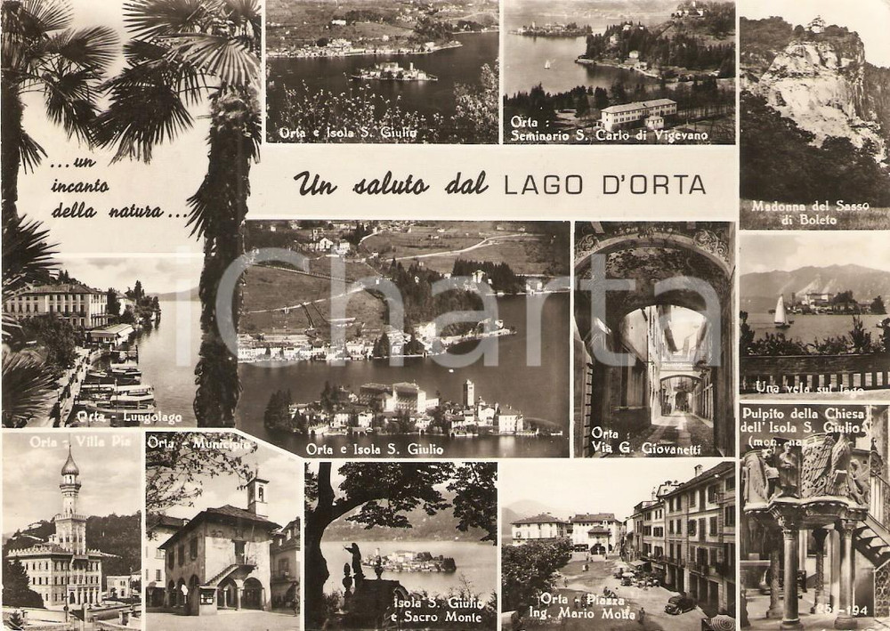 Cartolina originale da collezione 1963 LAGO D ORTA Vedutine Isola SAN GIULIO Seminario Lungolago Cartolina FG VG 1
