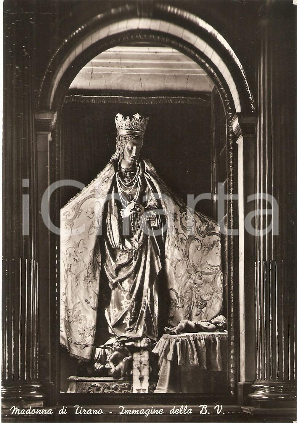Cartolina originale da collezione 1955 ca TIRANO SO Santuario della Madonna Statua Beata Vergine Cartolina FG NV 1