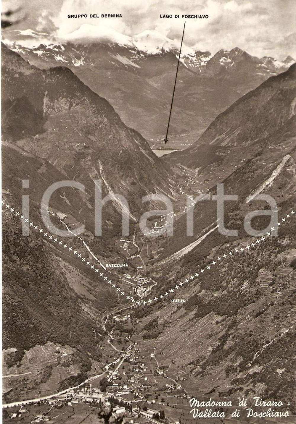 Cartolina originale da collezione 1955 ca VAL POSCHIAVO SVIZZERA Panorama con Gruppo BERNINA Cartolina FG NV 1