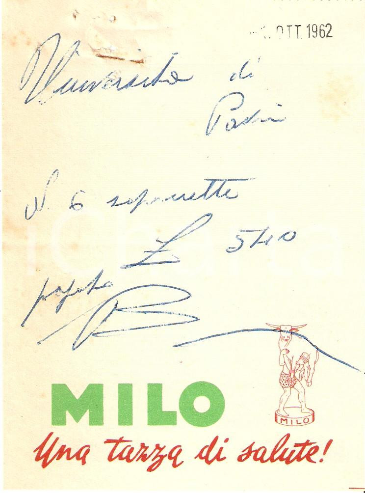 Materiale pubblicitario d’epoca 1962 NESTLE  Latte MILO Una tazza di salute Ricevuta 9x12 cm 1