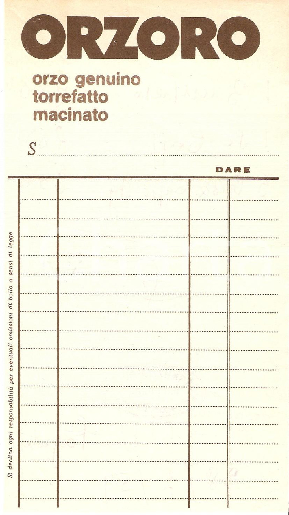 Materiale pubblicitario d’epoca 1969 PAVIA Drogheria Bruno Bernuzzi ORZORO Ricevuta 10x18 cm 1