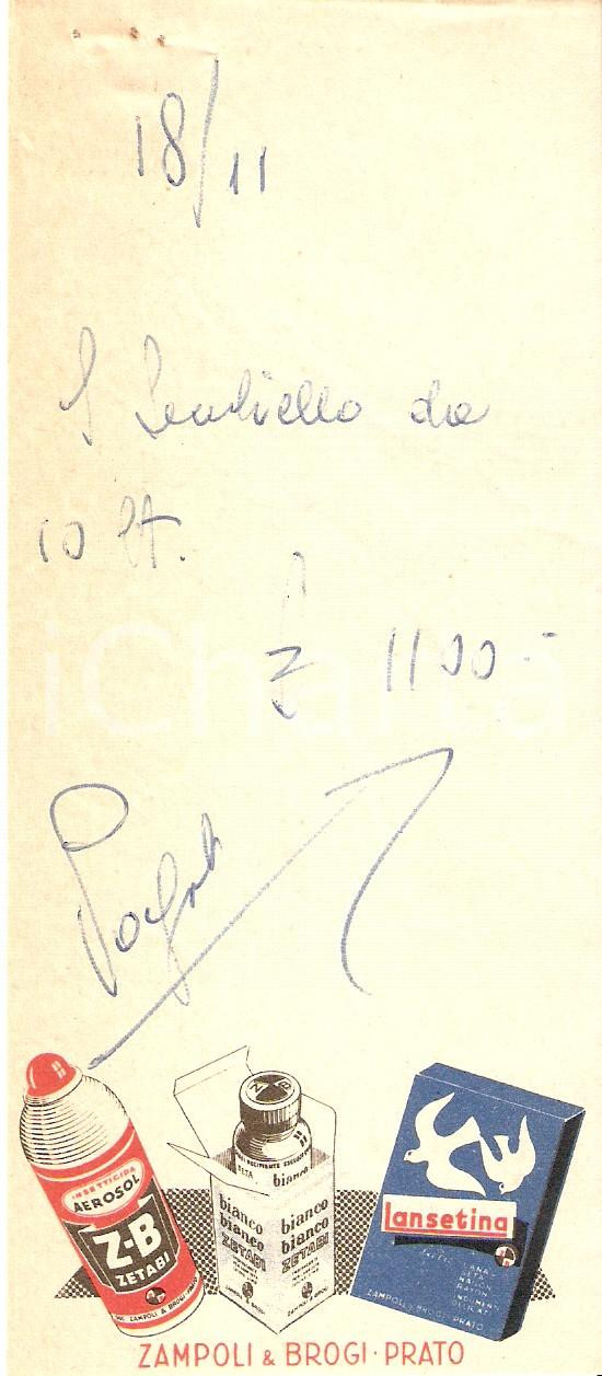 Materiale pubblicitario d’epoca 1965 ca PRATO Ditta ZAMPOLI & BROGI Insetticida ZETABI Lansetina Ricevuta 7x16 1