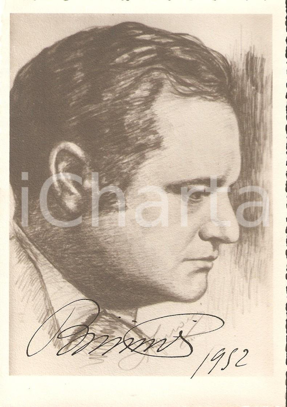 Autografo originale 1952 LIRICA Tenore Beniamino GIGLI Autografo Cartoncino ILLUSTRATO 10x14 cm 1