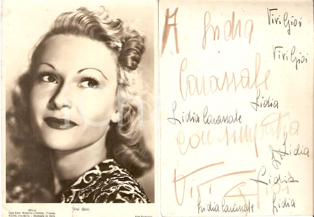 Autografo originale 1955 ca CINEMA Attrice Vivi GIOI Autografo Fotografia seriale 10x15 cm 1