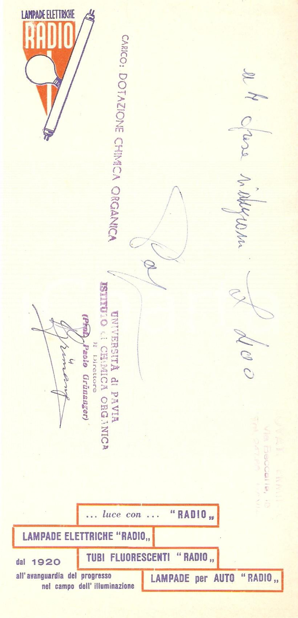 1965 ca PAVIA Elettricista Erminio ROVATI Tubi fluorescenti RADIO Ricevuta 10x21