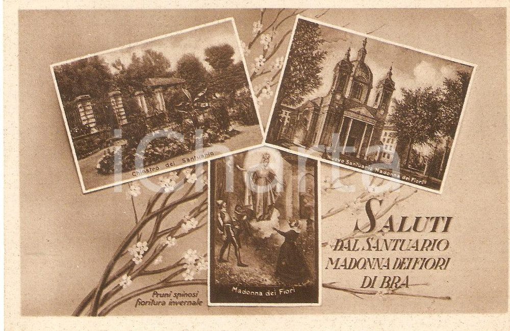 Cartolina originale da collezione 1950 ca BRA CN Santuario MADONNA DEI FIORI Vedutine con Chiostro Cartolina FP 1