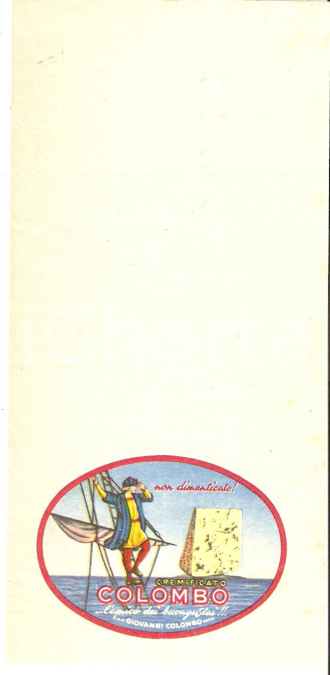 Materiale pubblicitario d’epoca 1965 ca PAVIA Alimentari Pino SAVIO Cremificato COLOMBO Ricevuta 8x17 cm 1