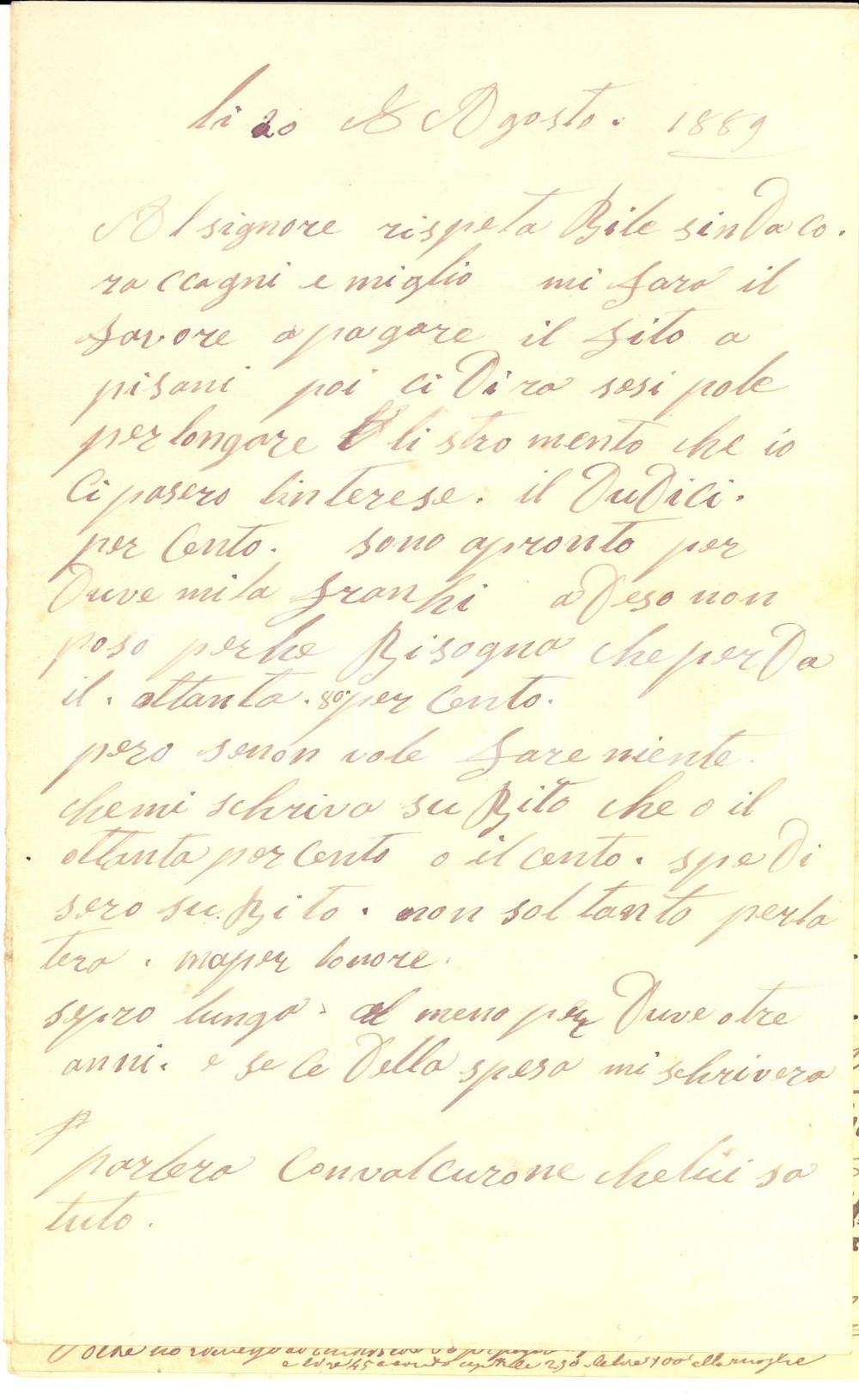 Manoscritto, lettera originale 1889 BUENOS AIRES Emigrato Gerolamo BOLOGNESI chiede tutela dei propri interessi 1