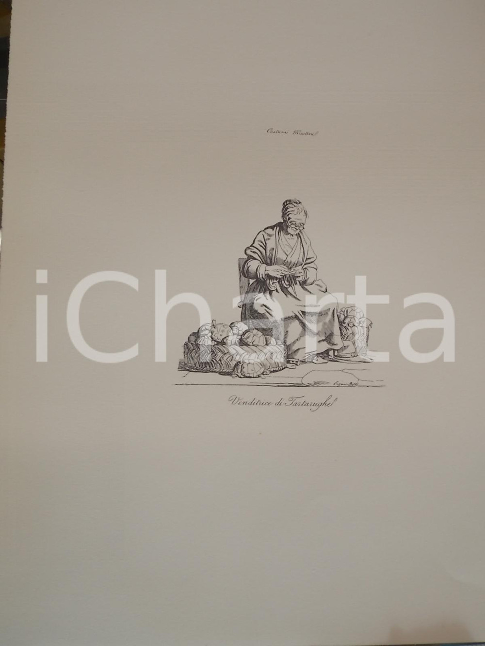 Stampa, bozzetto originale 1950 ca Eugenio BOSA COSTUMI TRIESTINI Venditrice di tartarughe Stampa 32x44 cm 1