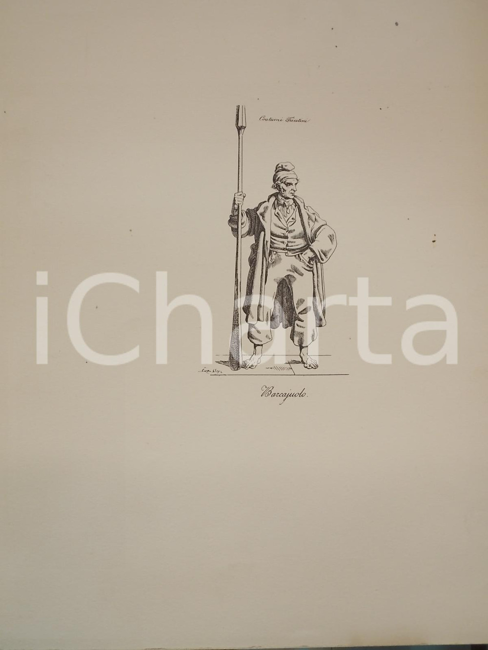 Stampa, bozzetto originale 1950 ca Eugenio BOSA COSTUMI TRIESTINI Barcajuolo Stampa 32x44 cm 1