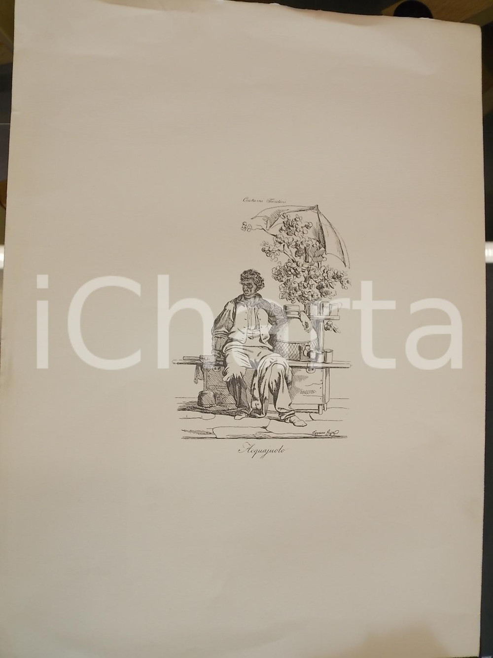 Stampa, bozzetto originale 1950 ca Eugenio BOSA COSTUMI TRIESTINI Acquajuolo Stampa 32x44 cm 1