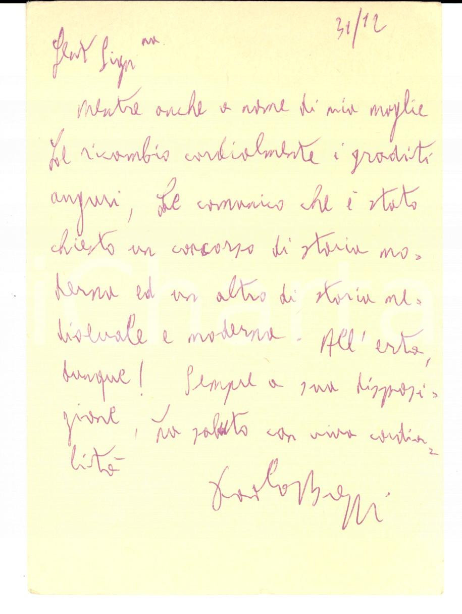 Autografo originale 1967 ROMA Paolo BOZZI dà  notizia di un concorso di storia Cartolina AUTOGRAFA 1