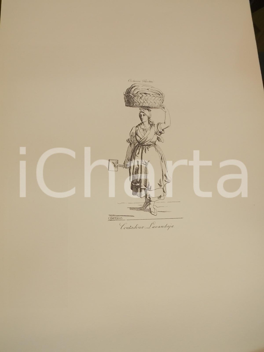 Stampa, bozzetto originale 1950 ca Eugenio BOSA COSTUMI TRIESTINI Contadina lavandaia Stampa 32x44 cm 1