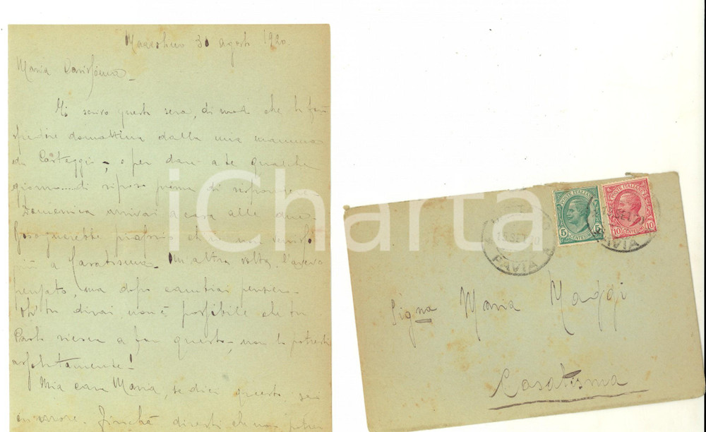 Manoscritto, lettera originale 1920 MAZZOLINO PV Lettera d amore a Maria MAGGI di CASATISMA dal fidanzato 1