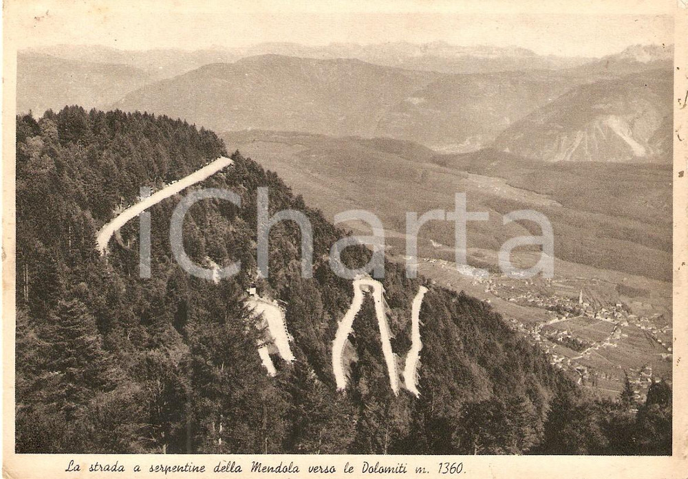 Cartolina originale da collezione 1943 PASSO DELLA MENDOLA TN Strada a serpentine verso DOLOMITI Cartolina FG VG 1