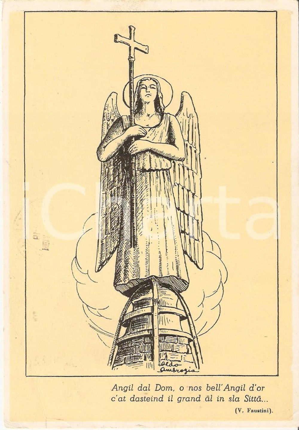 Cartolina originale da collezione 1954 PIACENZA Angelo sulla torre del DUOMO Cartolina ILLUSTRATA FG VG 1