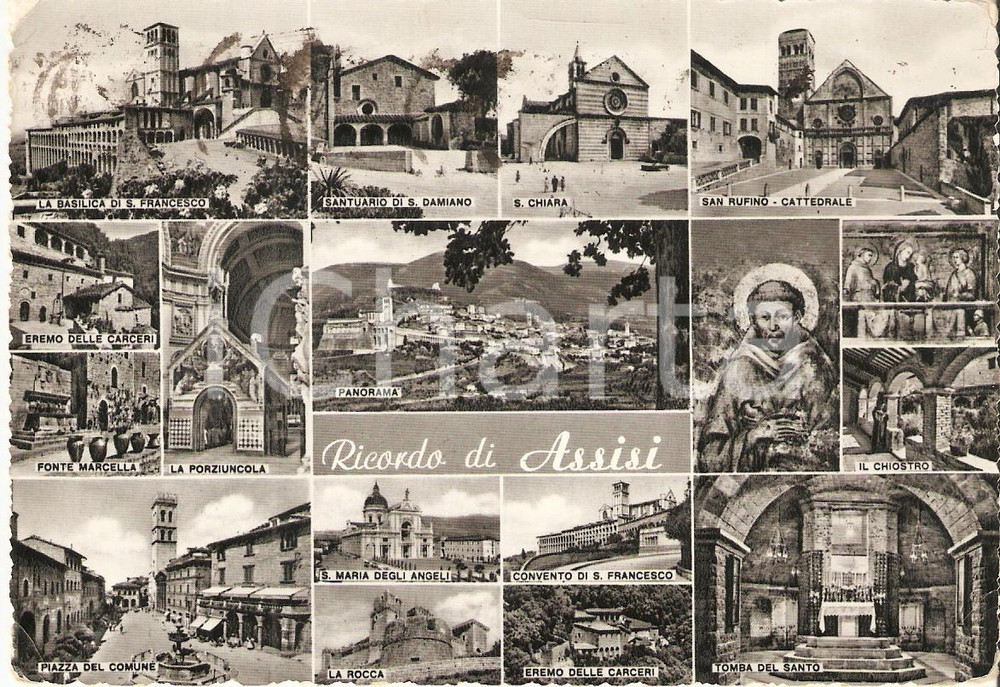 Cartolina originale da collezione 1958 ASSISI PG Vedutine Fonte Marcella Cattedrale SAN RUFINO Cartolina FG VG 1