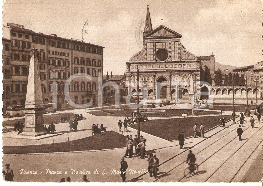 Cartolina originale da collezione 1954 FIRENZE Piazza e Basilica di Santa Maria Novella ANIMATA Cartolina FG VG 1