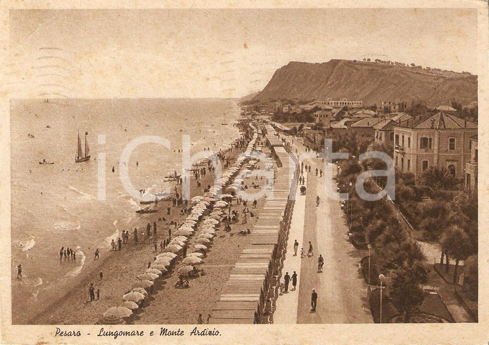 Cartolina originale da collezione 1947 PESARO Lungomare e Monte Ardizio Cartolina FG VG 1