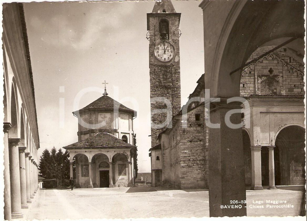 Cartolina originale da collezione 1951 BAVENO VB Chiesa Parrocchiale ANIMATA Cartolina FG VG 1