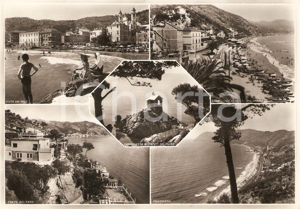 Cartolina originale da collezione 1950 ca LAIGUEGLIA SV Vedutine Cappelletta CADUTI DEL MARE Lido Cartolina FG 1