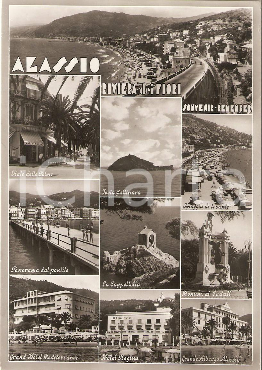 Cartolina originale da collezione 1957 ALASSIO SV Vedutine Isola GALLINARA Hotel Regina Cartolina FG VG 1