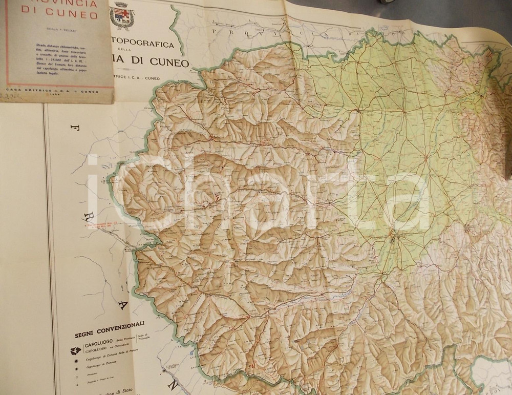 Mappa, planimetria storica 1959 PROVINCIA DI CUNEO Mappa generale comuni, strade e ferrovie 145x100 ed. ICA 1