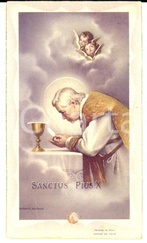 Oggetto da collezione cartaceo 1951 ROMA Santino pro canonizzazione beato papa PIO X con frammento reliquia 1