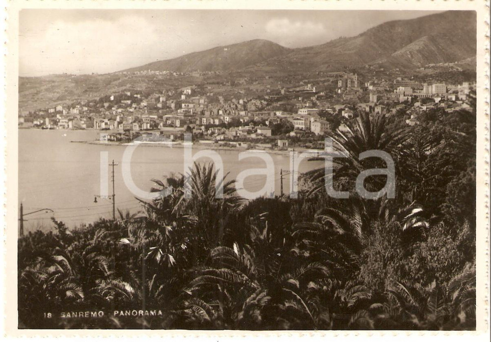 Cartolina originale da collezione 1954 SANREMO IM Panorama della cittÃ  con palme Cartolina FG VG 1